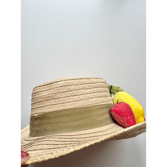 Vintage TOUCAN Straw Raffia Fake Fruit Embellished Gambler Hat, One Size - Picture 8 of 14